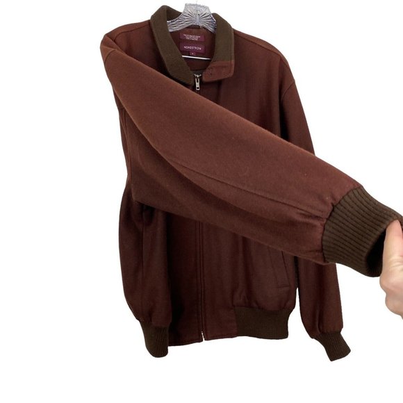 GUC Nordstrom Men's Sz M Wool Brown Bomber Jacket Zip Up Long Sleeve Jacket - Picture 3 of 10